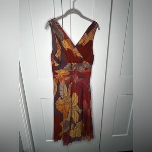 Sigrid Olsen 100% Silk Floral Pleated Dress Women's Size 14